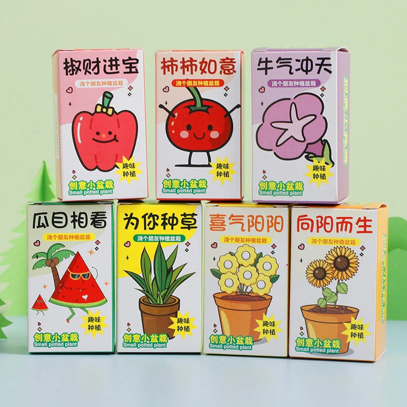 Cartoon Planting Blind Box Potted Office Indoor Flower Seed Flower Grower Plant Growth Observation Diy Experiment Gift